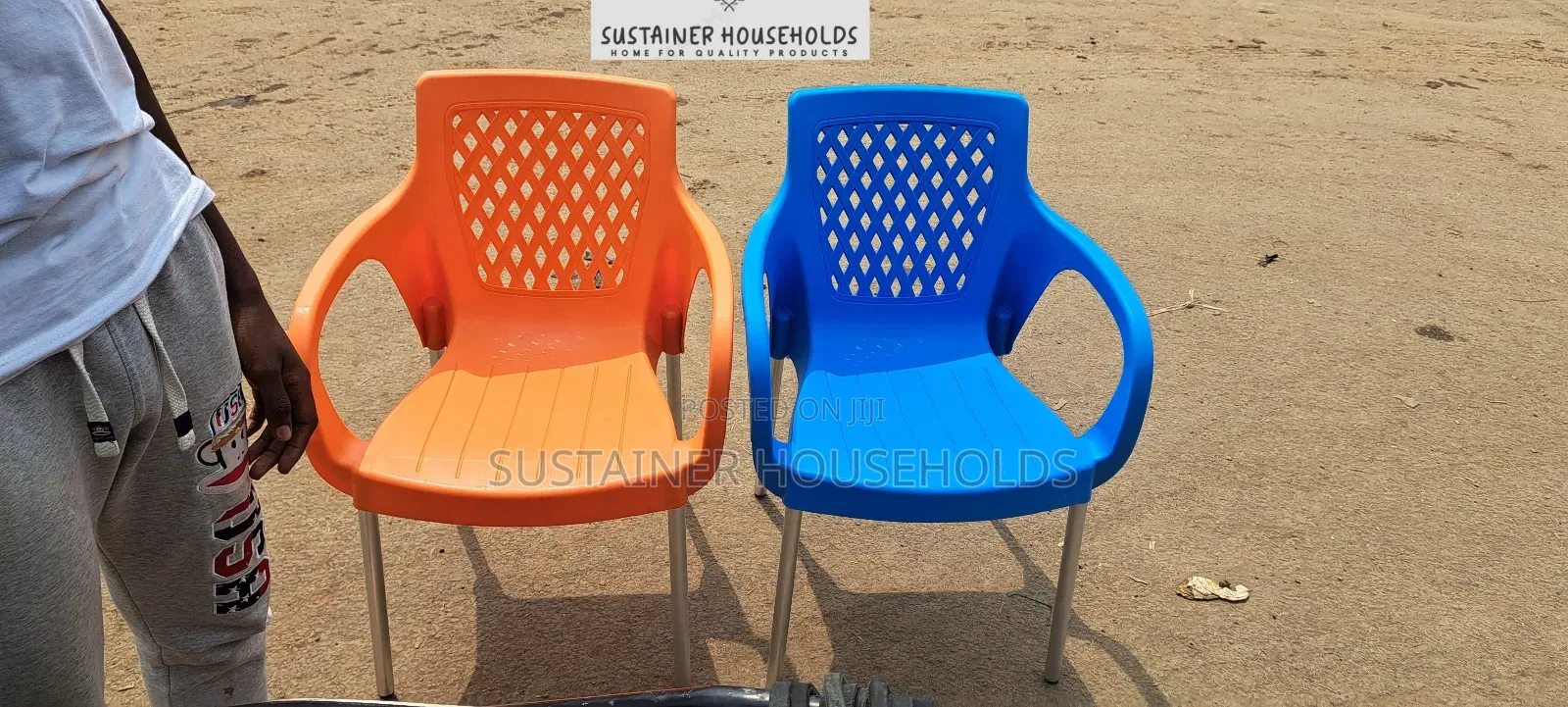 Orange Plastic Chair and Blue Plastic Chair Set