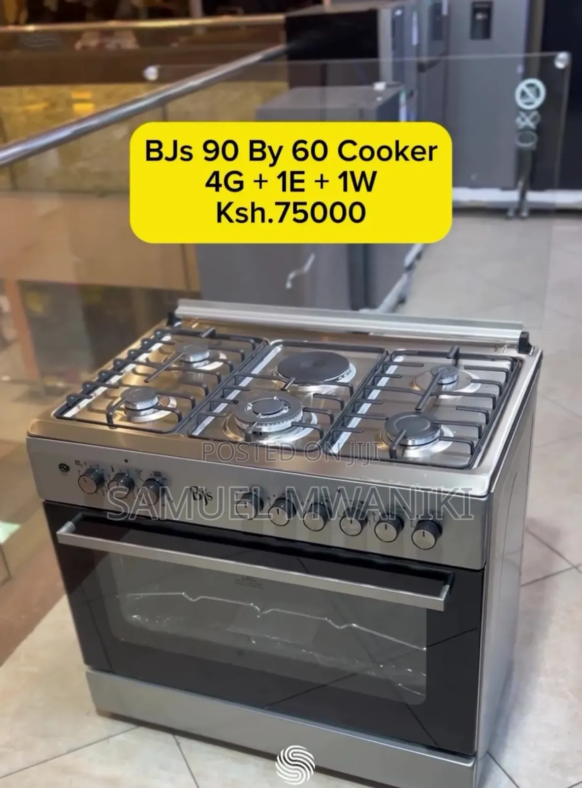 BJ’S 90 by 60 Cooker 4GAS+1WOK+1HOTPLATE SILVER/INOX E/Oven