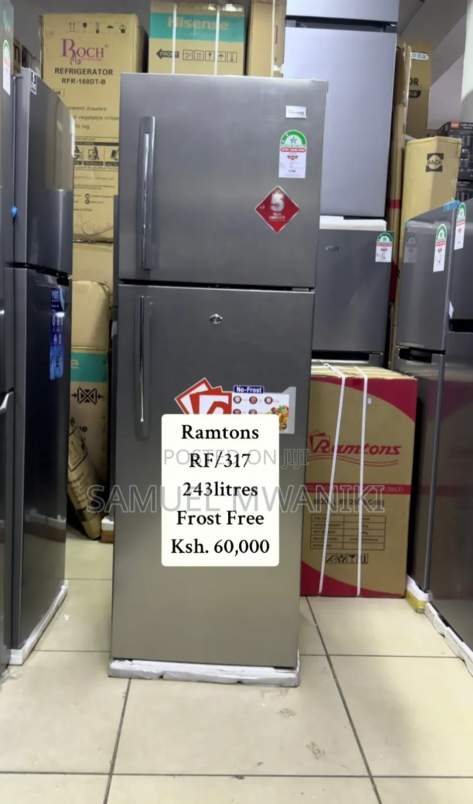 Ramtons 243 Litres Double Door No Frost Fridge Silver Rf/317