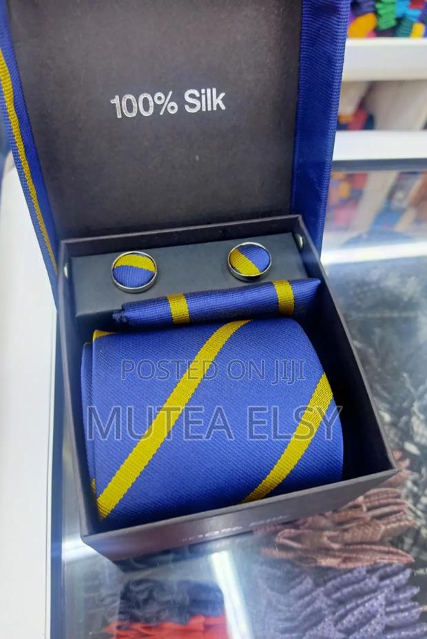 Navyblue Black Striped Executive Tie Sets - main view