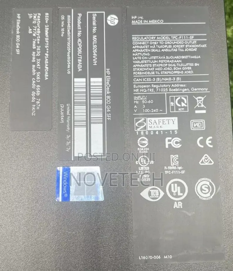 Desktop Computer HP EliteDesk 800 G4 8GB Intel Core I7 SSD 500GB