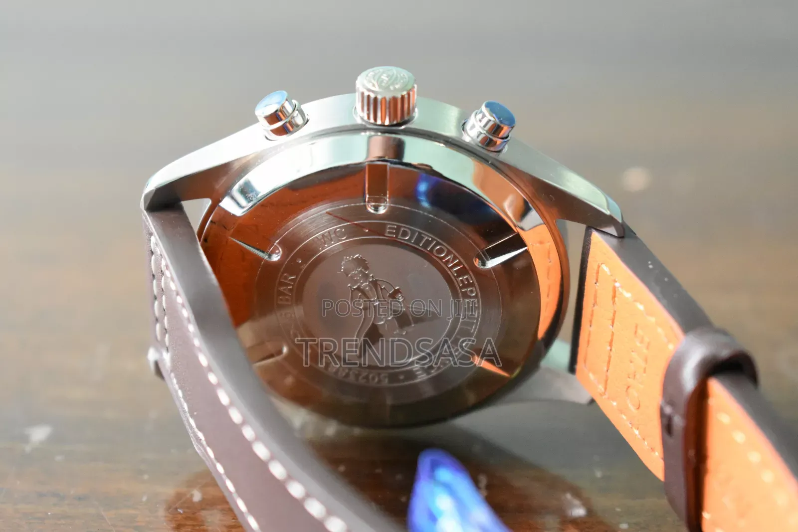 I W C Shaffhausen Day Date Blue Dial Brown Leather Straps