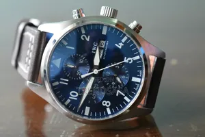 I W C Shaffhausen Day Date Blue Dial Brown Leather Straps