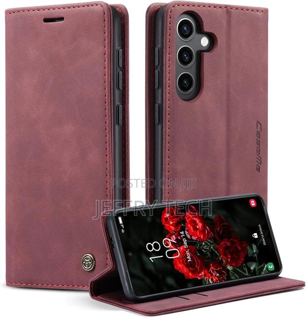 (Red, S24 Flip Case Magnetic Stand Flip Protective Cover Lea - main view