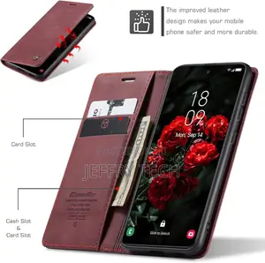 (Red, S24 Flip Case Magnetic Stand Flip Protective Cover Lea
