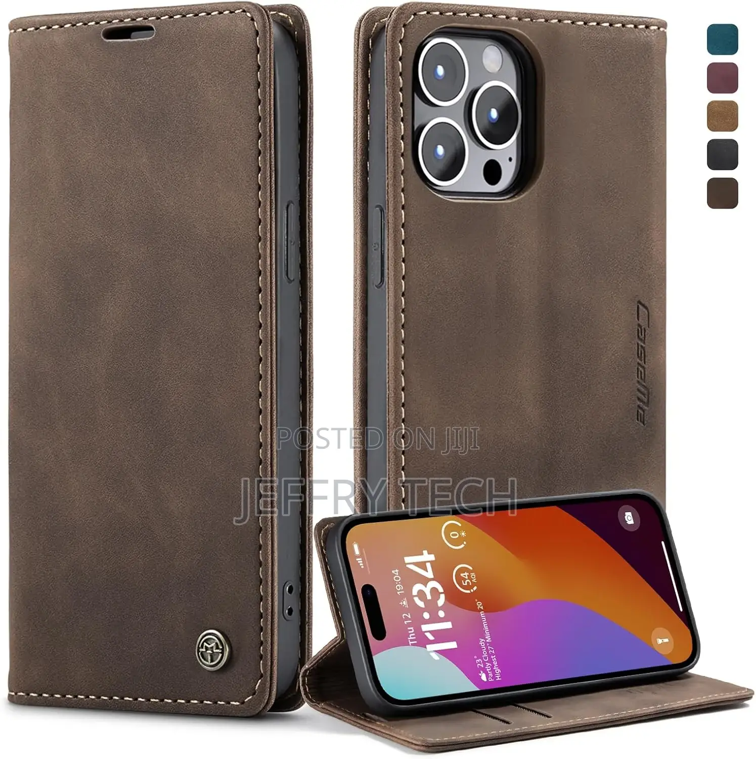 Flip Protective Cover Leather Case iPhone-15-pro-max (Coffe