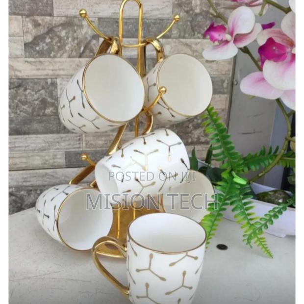 DELUXE Set of 6 Golden Cups Marble Ceramic Coffee Cup