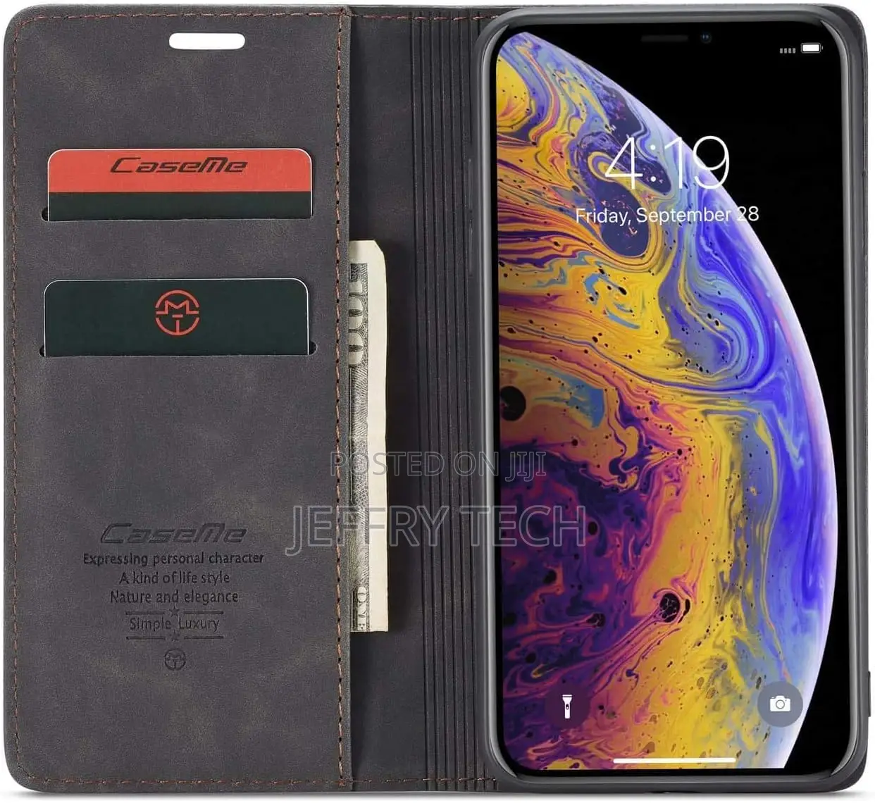 Magnetic Closure Credit Card Holder for iPhone Xs Max - Bla