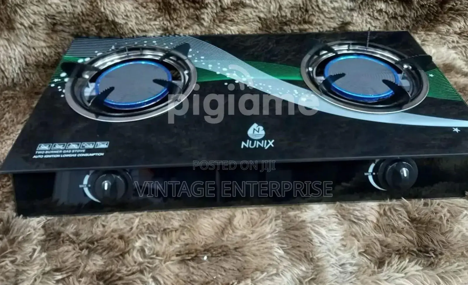 Nunix Infrared Auto Ignition Glass Gas Cooker 2 Burner.