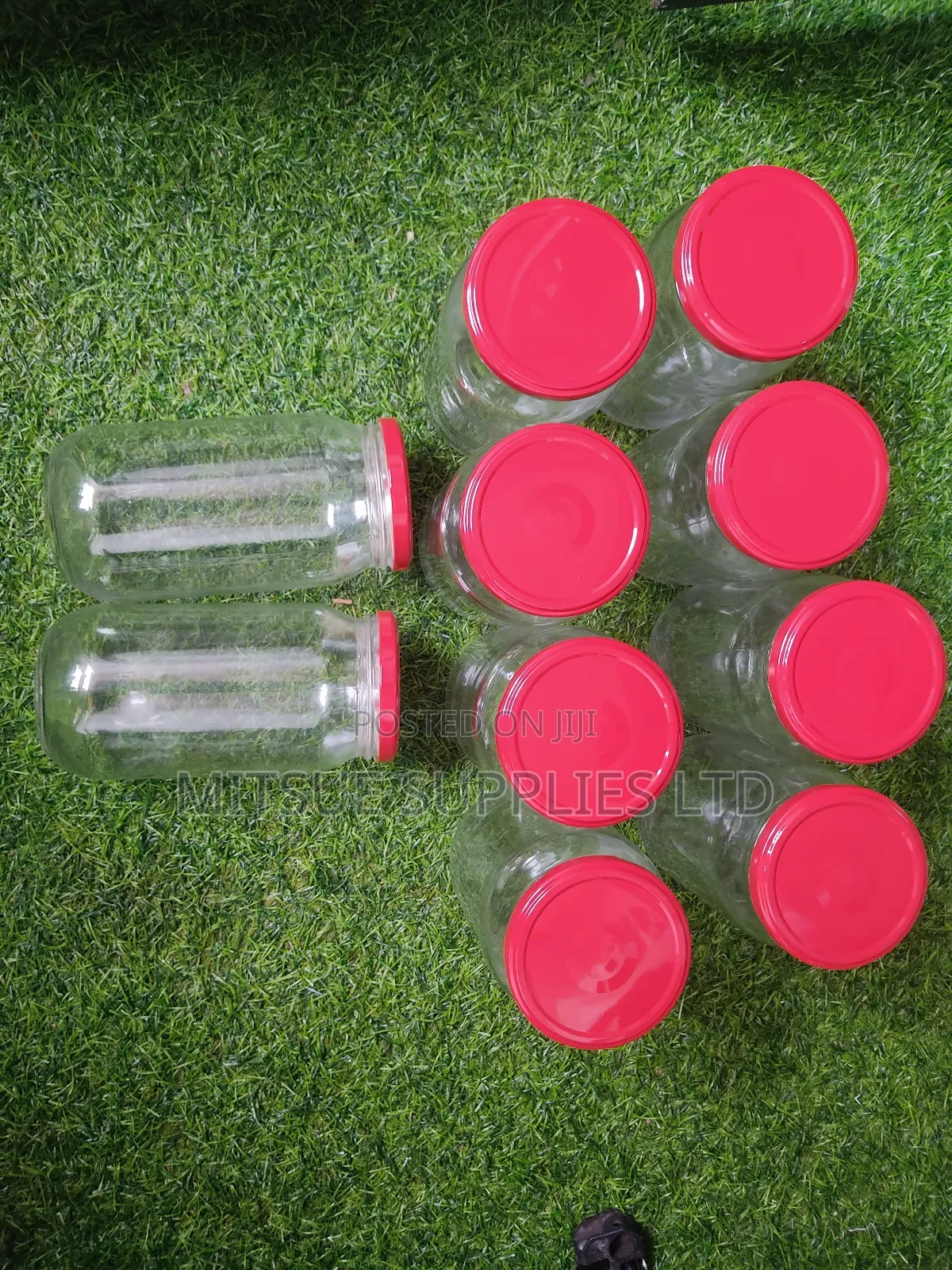 10 Glass Jar 1000ml With Metallic Red Lids With Seals
