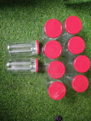 10 Glass Jar 1000ml With Metallic Red Lids With Seals
