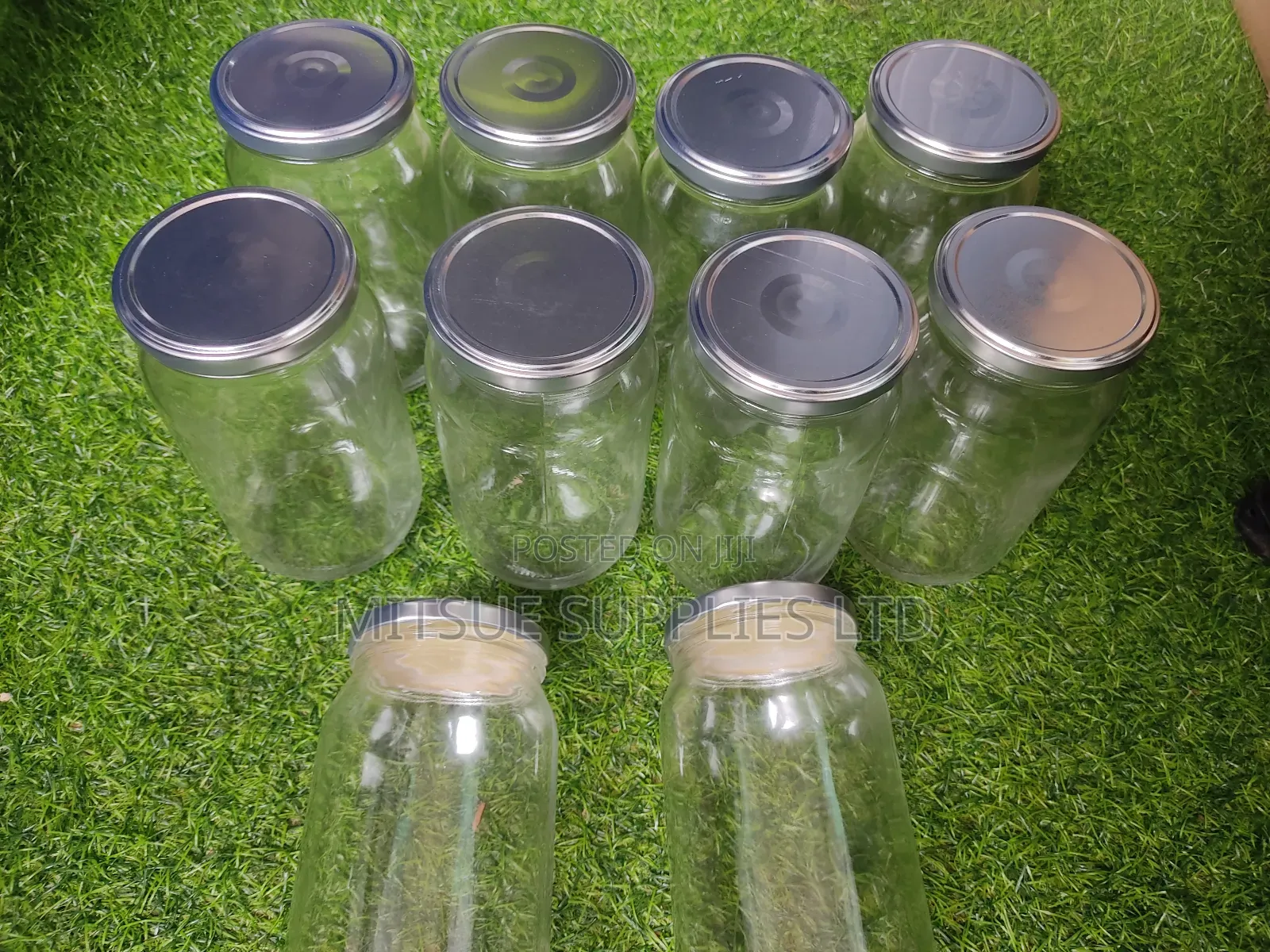 10 Glass Jar 1000ml With Metallic Silver Lids With Seals