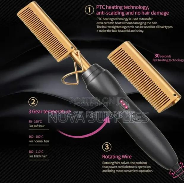 2 IN 1 Hot Comb Wet and Dry Hair Use Hair Straightener Comb.