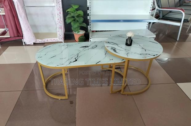 Black Nesting Coffee Table With Marble Effect (MDF)