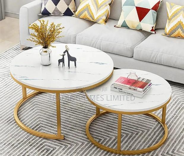 WHITE Nesting Coffee Table Marble Effect (MDF)