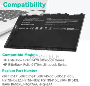 BT04XL Laptop Battery HP Elitebook Folio 9470 9480 9470M