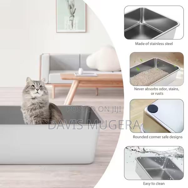Open Stainless Steel Cat Litter Box - main view
