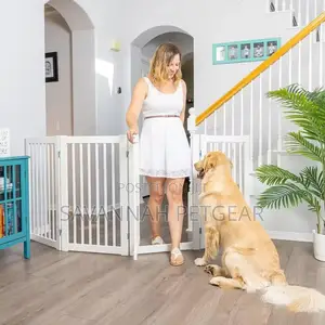 Deluxe Indoor Freestanding Wooden Dog Gate, Foldable