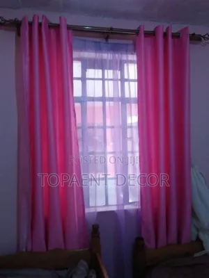 Pink Window Curtains and White Sheers