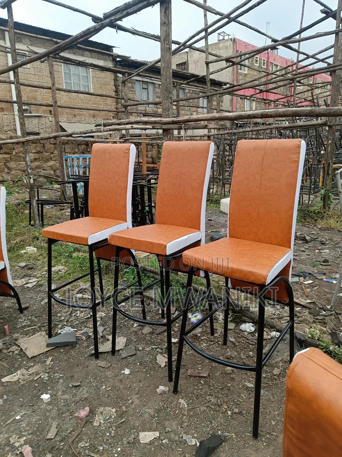 Executive High Bar Chairs, White and Gold 