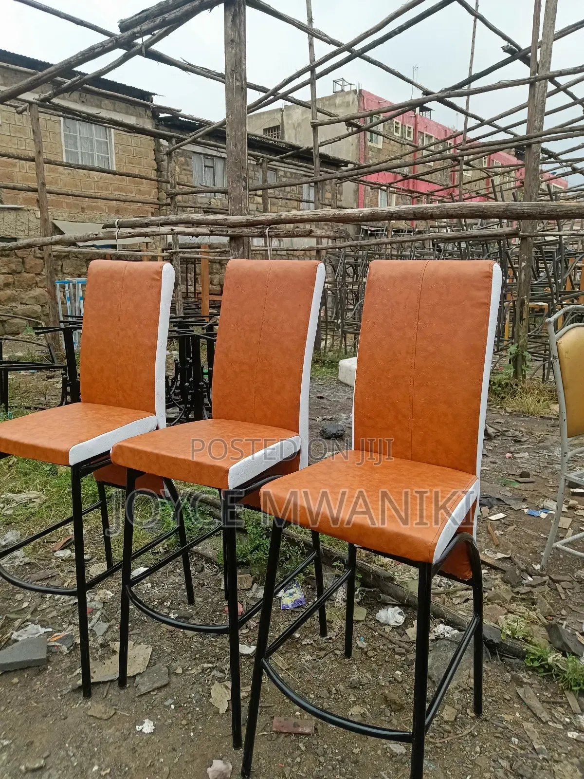 Executive High Bar Chairs, White and Gold 