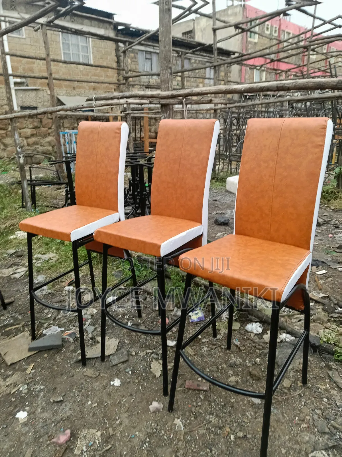 Executive High Bar Chairs, White and Gold 