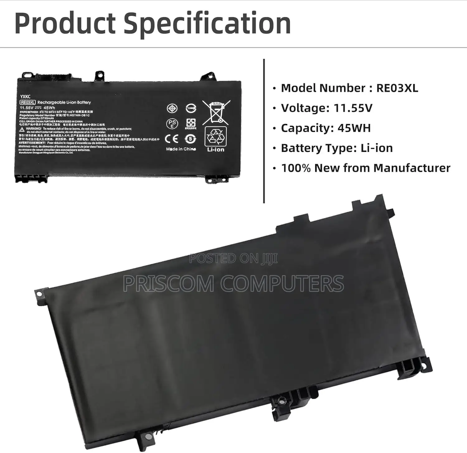Laptop Battery for HP Probook 430 440 445 450 455 G6 RE03XL