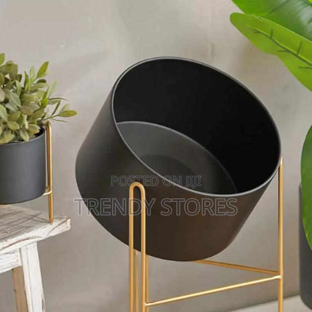 Big Black Planter With Gold Stand - main view