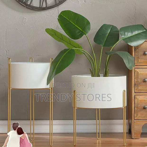 2 Set of White Planters With Gold Stand - main view