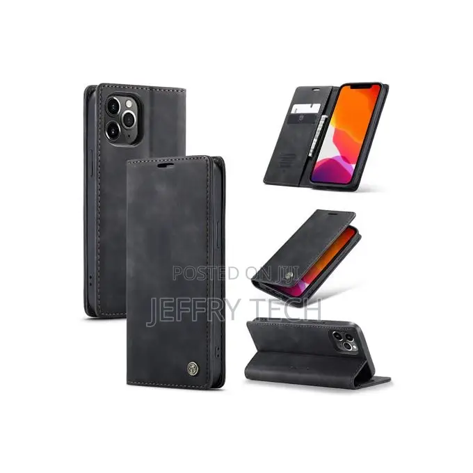 Caseme Phone Case for Wallet Retro Black Suede Leather Flip