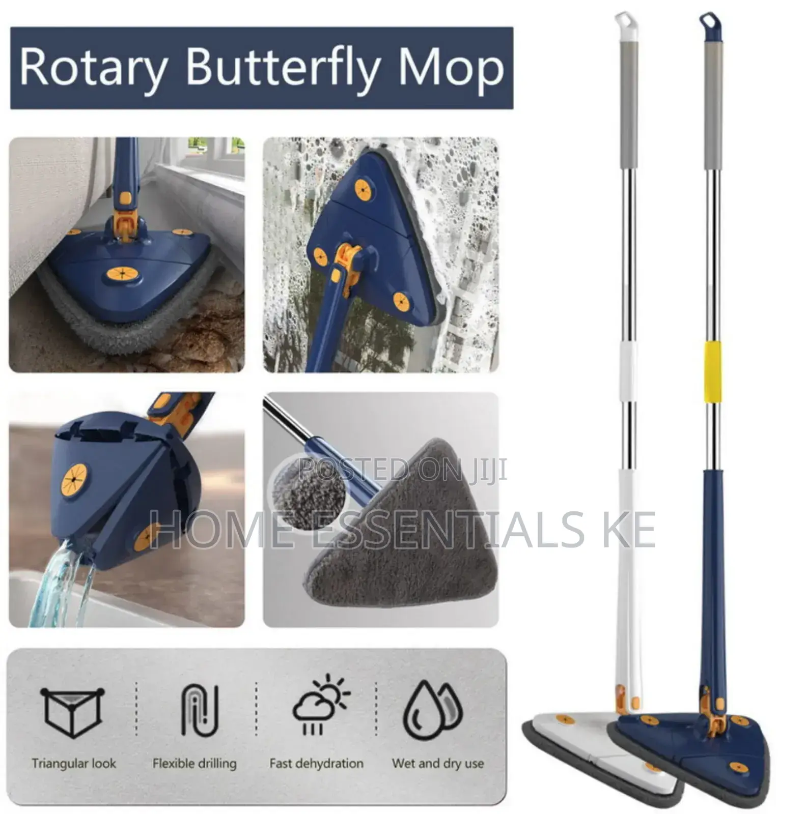 *Triangle Mop 360 Rotatable Adjustable Mop -Microfiber