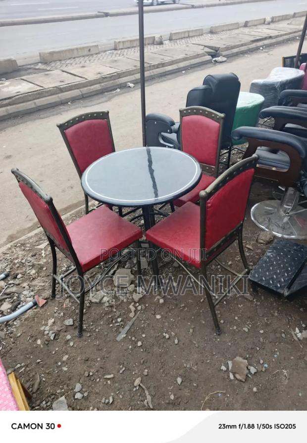 Restaurant Powder Coated Set, With Marble Round Table 