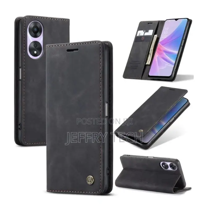 Caseme Phone Case for Wallet Black Retro Suede Leather Flip