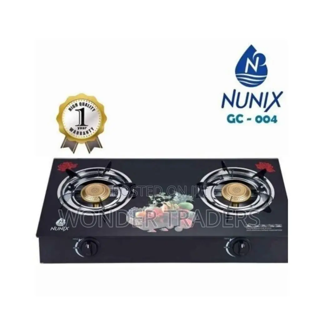 Nunix GC-007 Auto Ignition Table Top Glass Top 2 Burner Gas