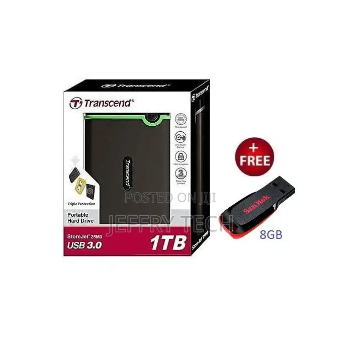 Transcend Storejet 25M3 External Hard Drive - 1TB Black + 8g