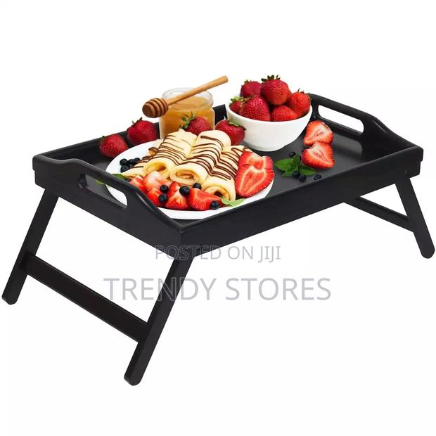 Black Bamboo Serving Tray With Foldable Legs - main view