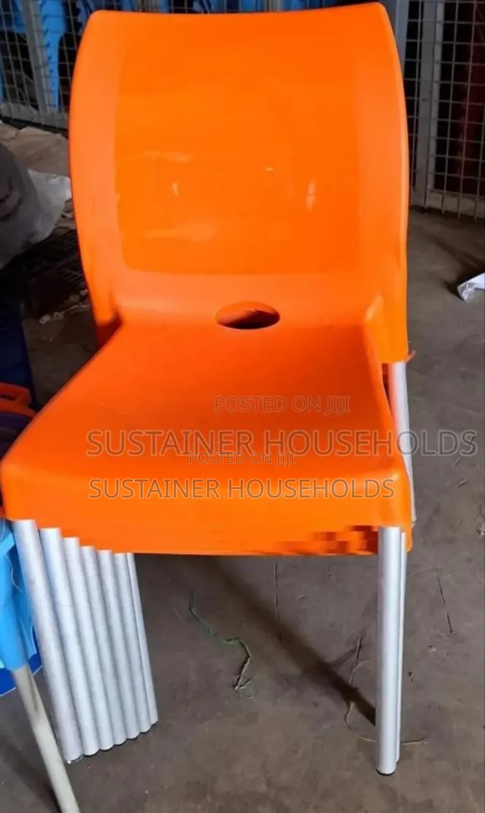 Orange Hotel Plastic Chairs With Metallic Legs