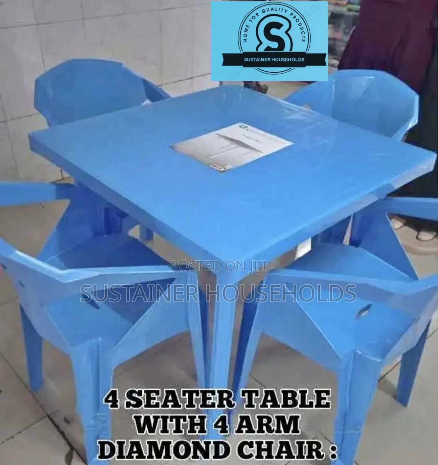 4 Seater Plastic Table With 4 Plastic Diamond Chairs Set