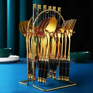24 PCS Black Golden Marble Cutlery Set