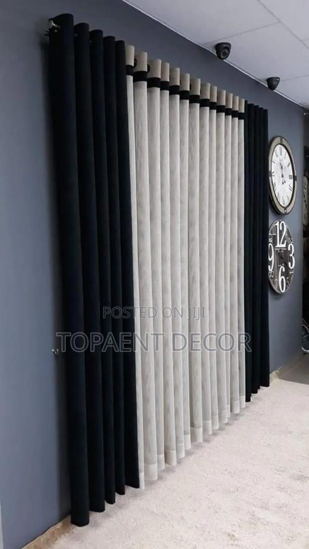 Black and Off White Window Curtains