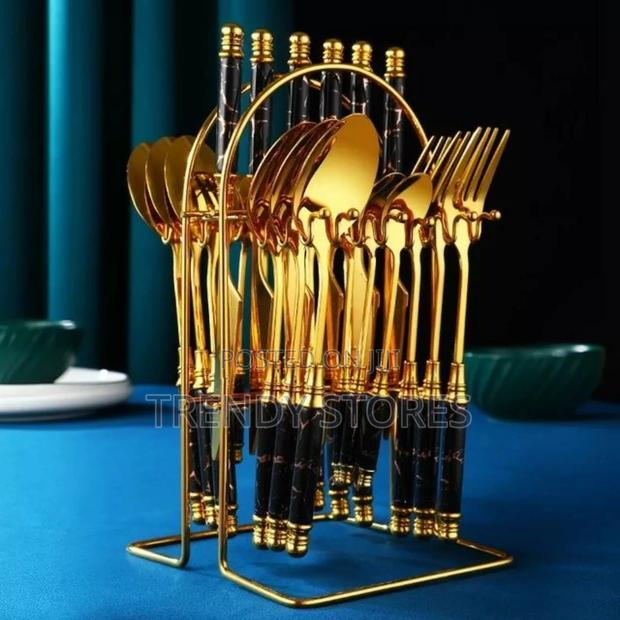 24 PCS Black Marble Cutlery Set - main view