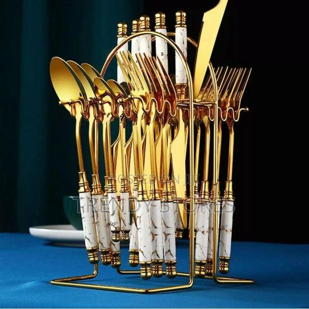 24 PCS White Marble Cutlery Set - main view