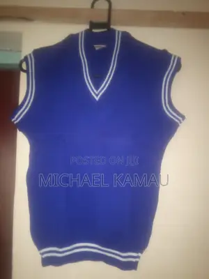 Royal Blue and White Stripes Sleeveless Sweaters