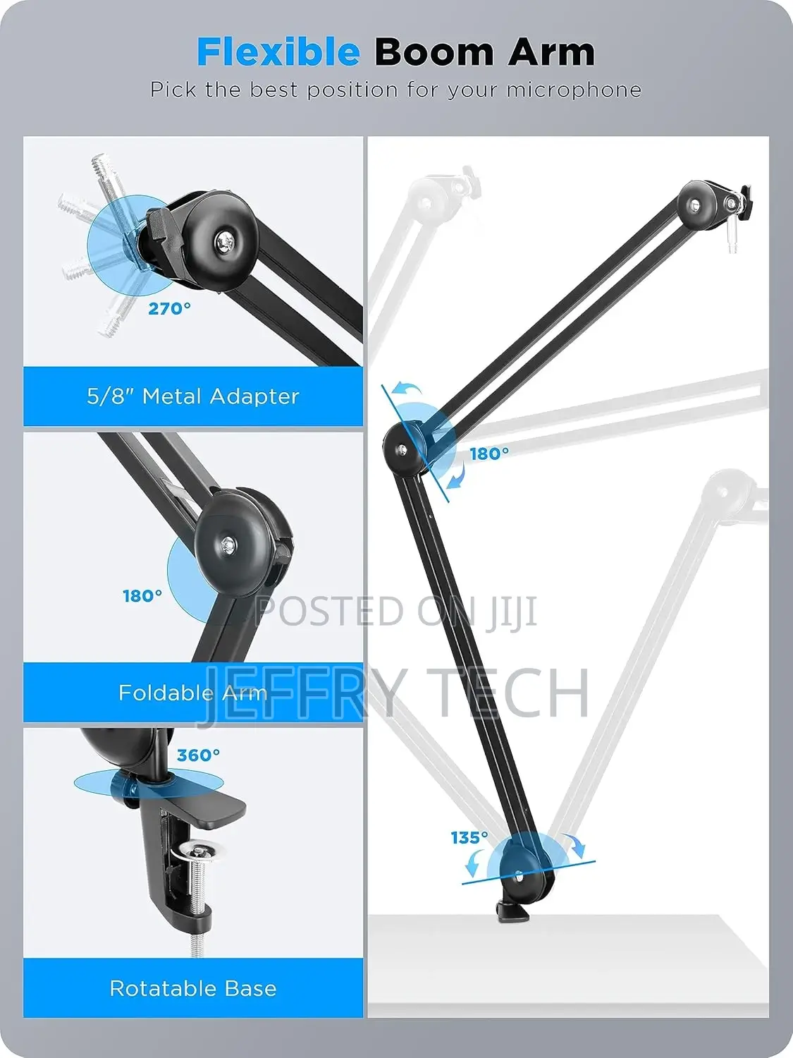 BOYA Microphone Boom Arm,Large Mic Arm (46 Inch) With Desk M
