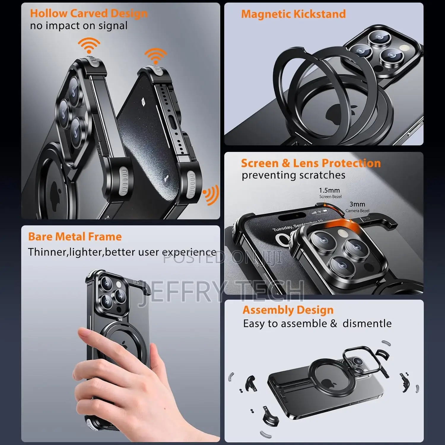 Metal Frameless for iPhone 15 Pro Case Compatible With Magsa