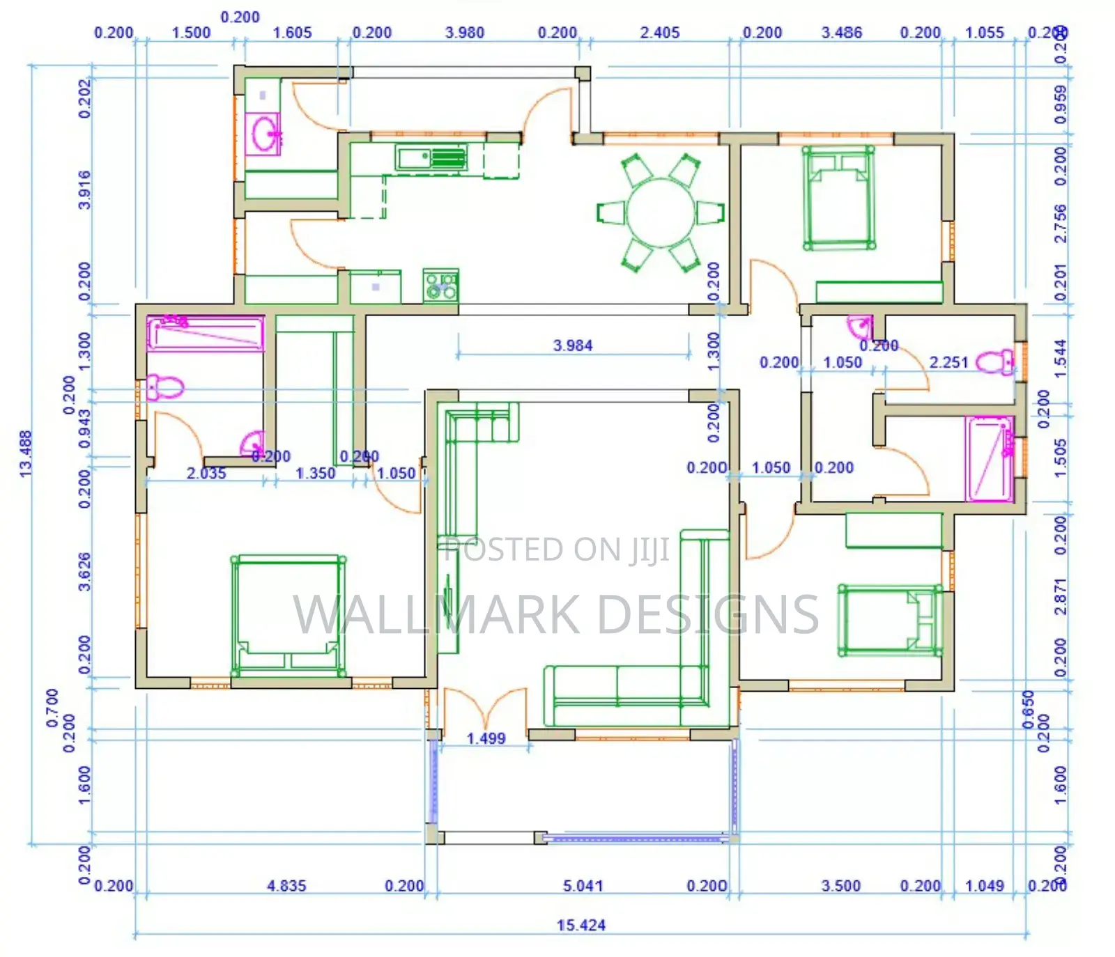 Bungalow,Floor Plan, 3d Rendering and Architectural Design.