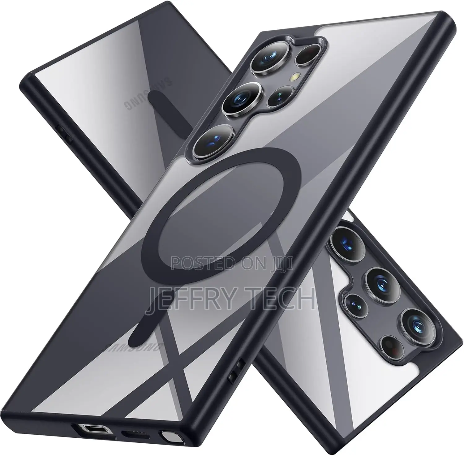 Magnetic Cover for S24 Ultra,Soft Frosted Frame Hard Clear B