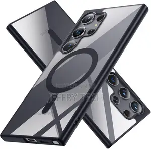 Magnetic Cover for S24 Ultra,Soft Frosted Frame Hard Clear B