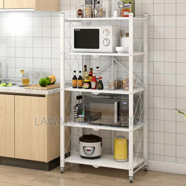 5 Tier White Foldable Metallic Storage Rack