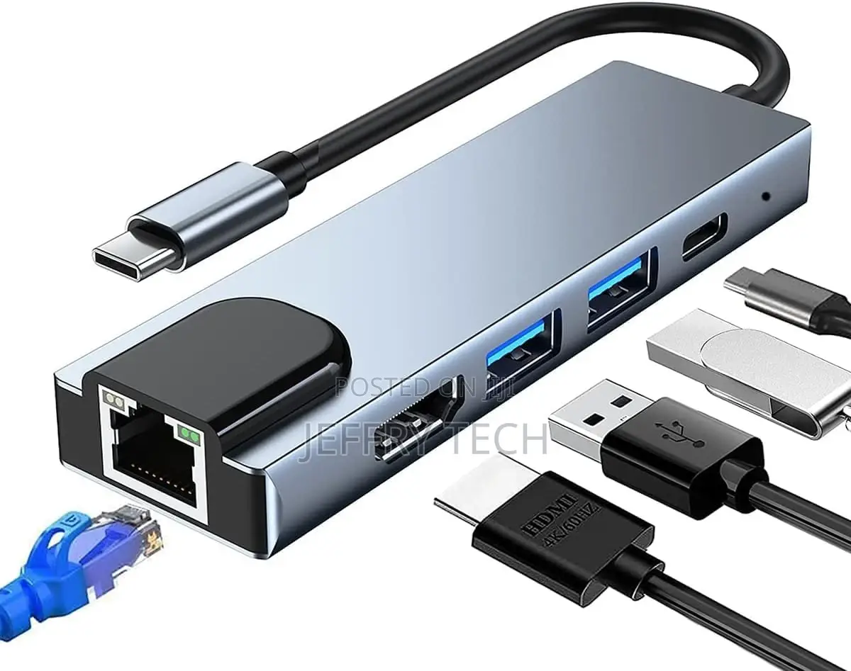 Hub 5in1 USB C Adapter With Ethernet, USB C3.0 Hub With M Rj